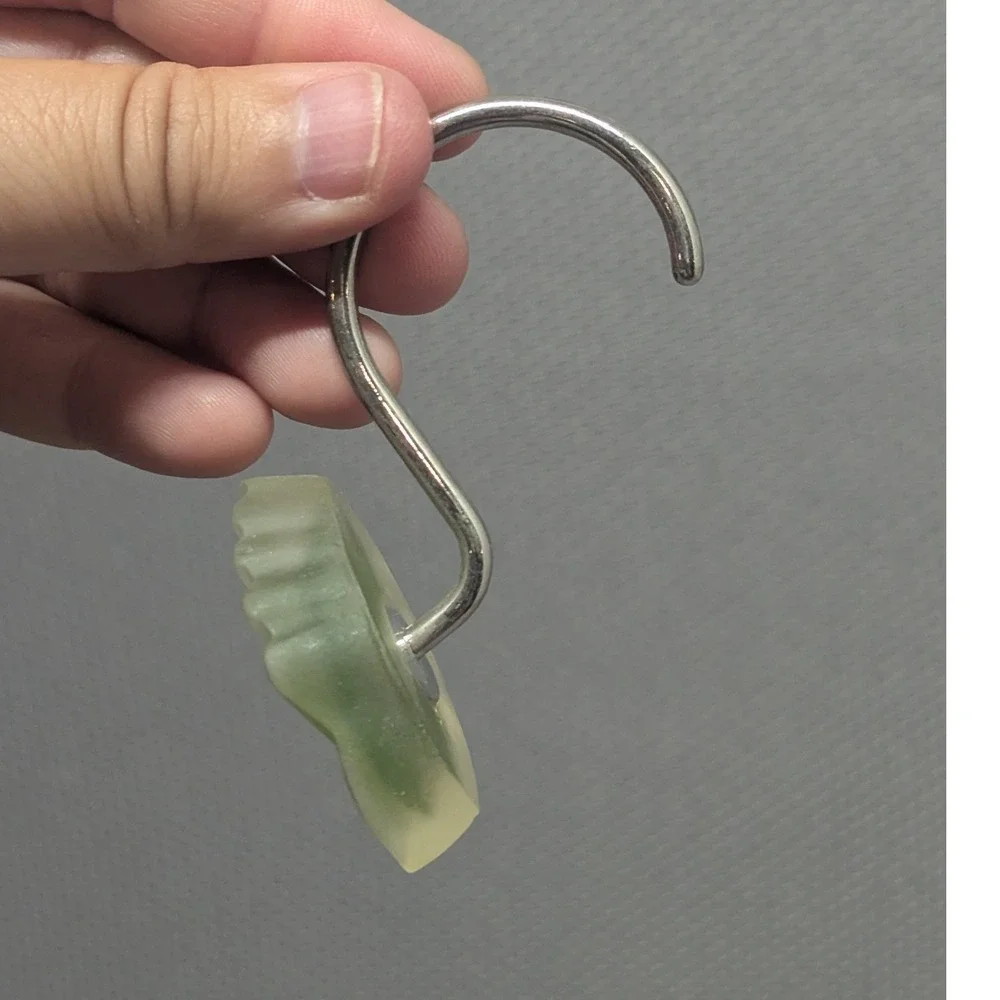 Vintage Frosted Resin Green Leaf Shower Curtain Hooks Set of 8 Botanical Decor